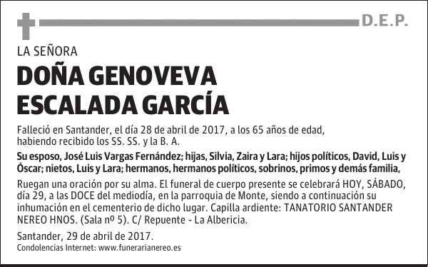 DOÑA GENOVEVA ESCALADA GARCÍA