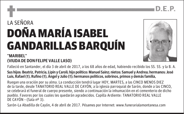 DOÑA MARIA ISABEL GANDARILLAS BARQUÍN