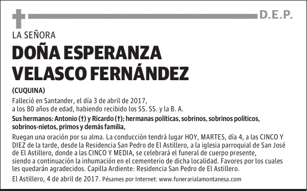 DOÑA ESPERANZA VELASCO FERNANDEZ