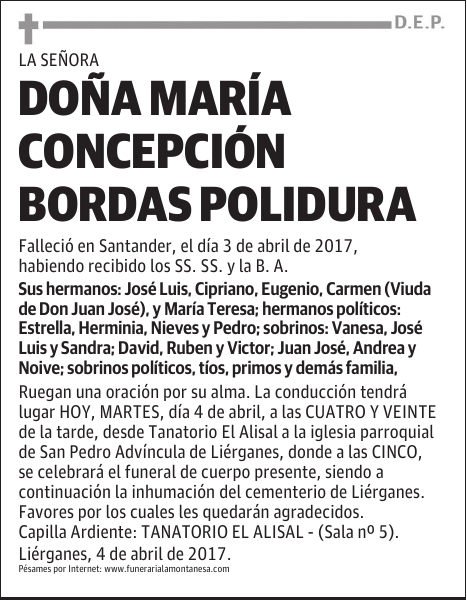 DOÑA MARÍA CONCEPCIÓN BORDAS POLIDURA