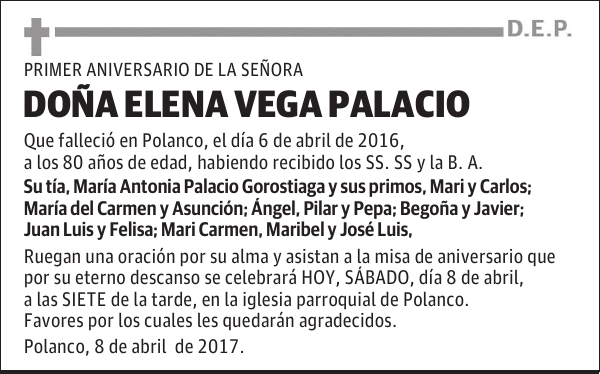 DOÑA ELENA VEGA PALACIO
