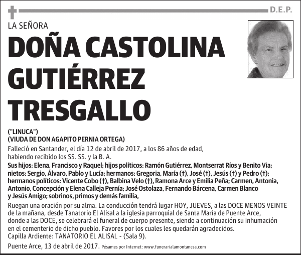 DOÑA CASTOLINA GUTIERREZ TRESGALLO