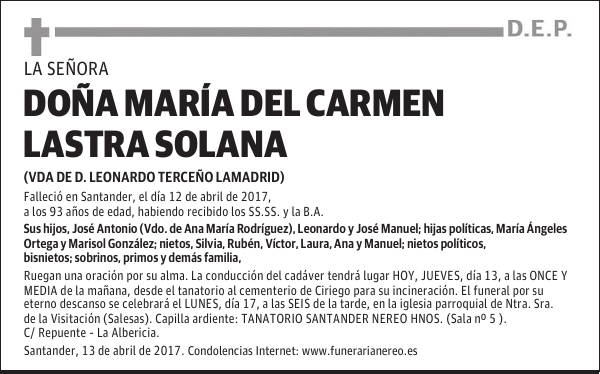 DOÑA MARIA DEL CARMEN LASTRA SOLANA