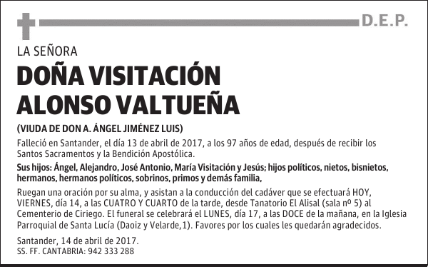 DOÑA VISITACIÓN ALONSO VALTUEÑA
