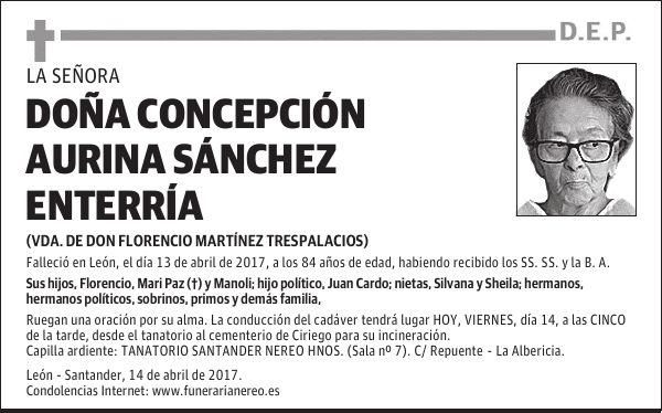 DOÑA CONCEPCIÓN AURINA SÁNCHEZ ENTERRÍA