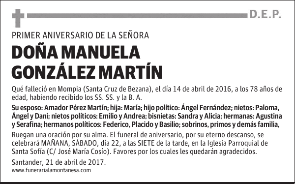 DOÑA MANUELA GONZÁLEZ MARTÍN