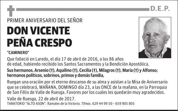 D, VICENTE PEÑA CRESPO