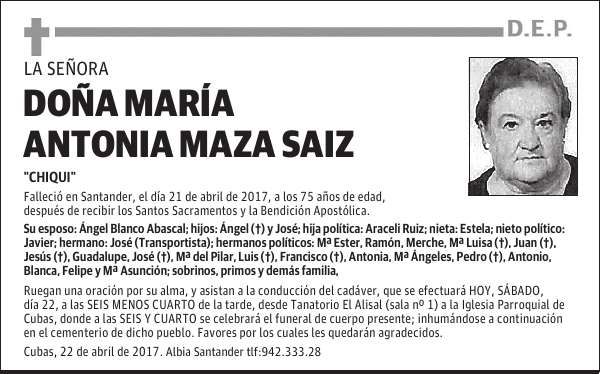 DOÑA MARÍA ANTONIA MAZA SAIZ