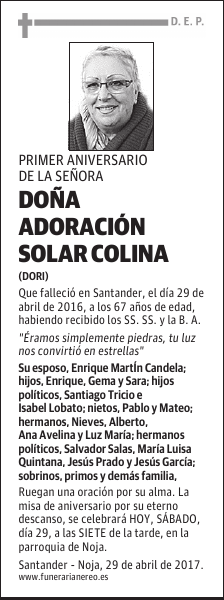 DOÑA ADORACIÓN SOLAR COLINA