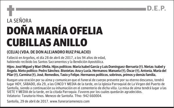 Doña María Ofelia Cubillas Anillo