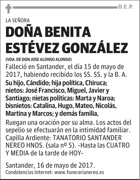 DOÑA BENITA ESTÉVEZ GONZÁLEZ