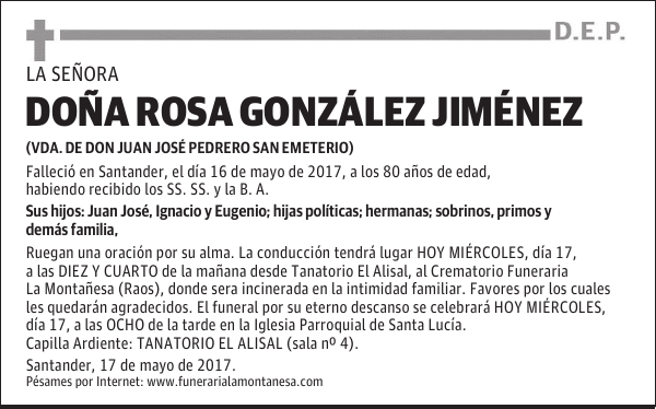 DOÑA ROSA GONZÁLEZ JIMÉNEZ