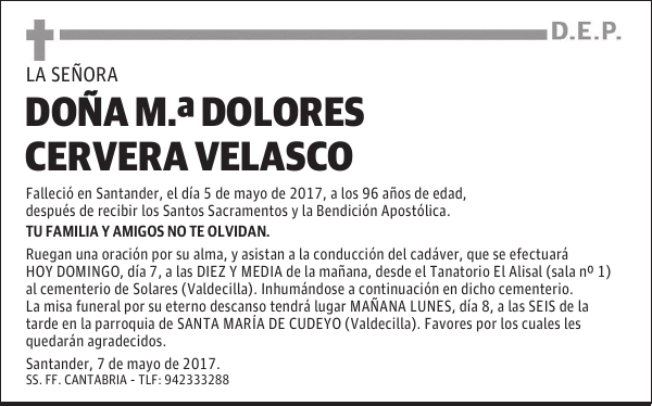DOÑA Mª DOLORES CERVERA VELASCO