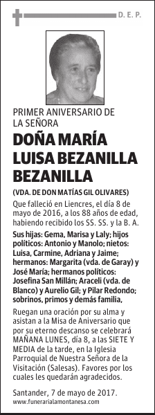 DOÑA MARÍA LUISA BEZANILLA BEZANILLA