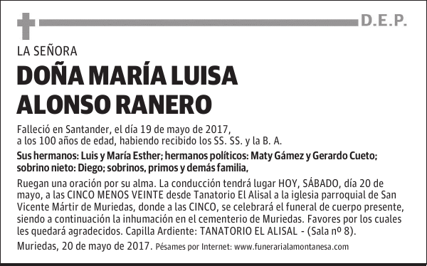 DOÑA MARÍA LUISA ALONSO RANERO
