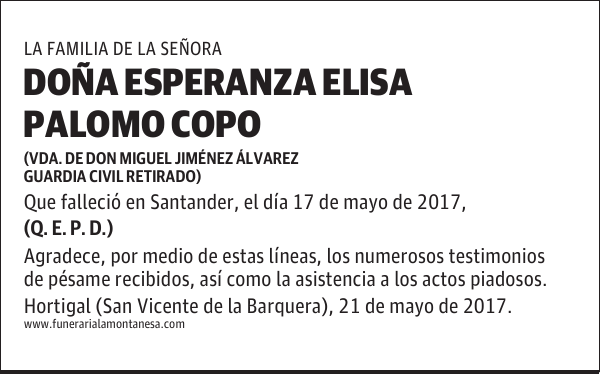 DOÑA ESPERANZA ELISA PALOMO COPO