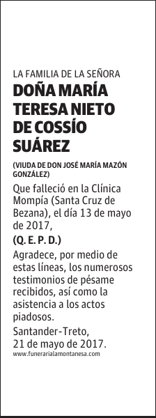 DOÑA MARÍA TERESA NIETO DE COSSÍO SUÁREZ