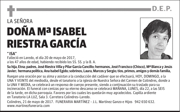 Dña. Mª ISABEL RIESTRA GARCÍA