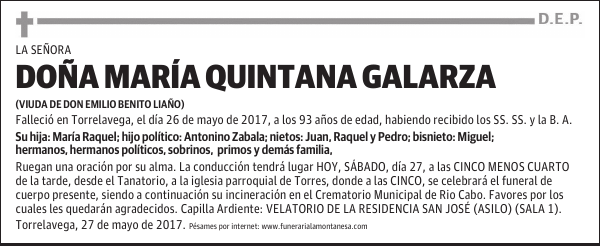 DOÑA MARÍA QUINTANA GALARZA