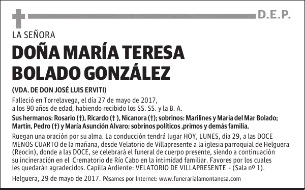DOÑA MARIA TERESA BOLADO GONZÁLEZ