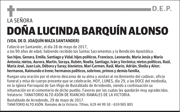 Dña. LUCINDA BARQUÍN ALONSO