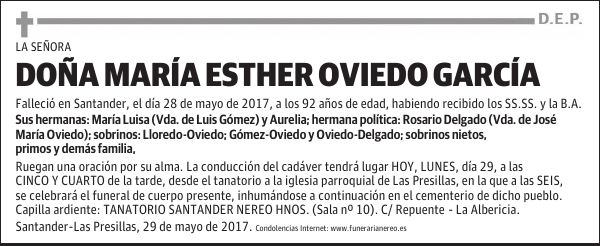 DOÑA MARIA ESTHER OVIEDO GARCIA