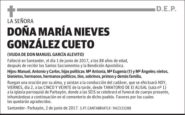 DOÑA MARÍA NIEVES GONZÁLEZ CUETO
