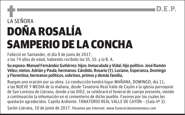DOÑA ROSALÍA SAMPERIO DE LA CONCHA