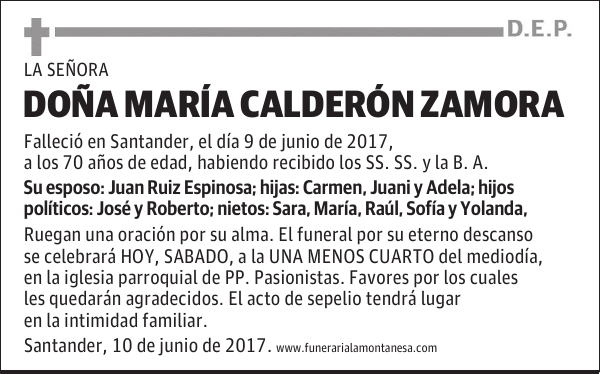 DOÑA MARÍA CALDERÓN ZAMORA