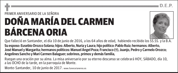 DOÑA MARÍA DEL CARMEN BARCENA ORIA