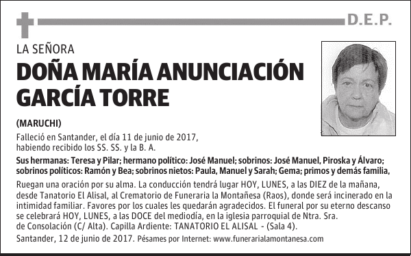 DOÑA MARÍA ANUNCIACIÓN GARCÍA TORRE