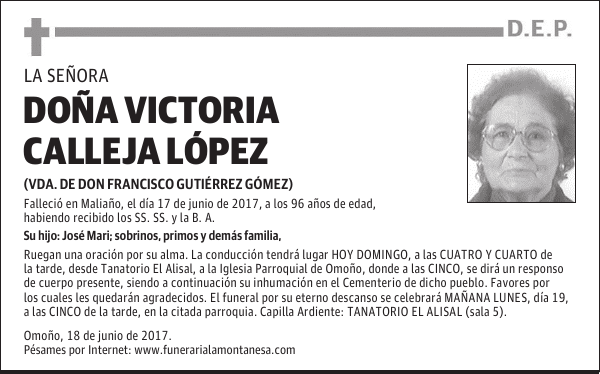 DOÑA VICTORIA CALLEJA LÓPEZ