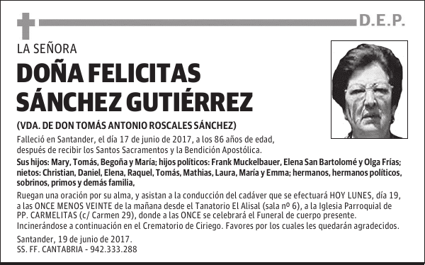 DOÑA FELICITAS SÁNCHEZ GUTIÉRREZ