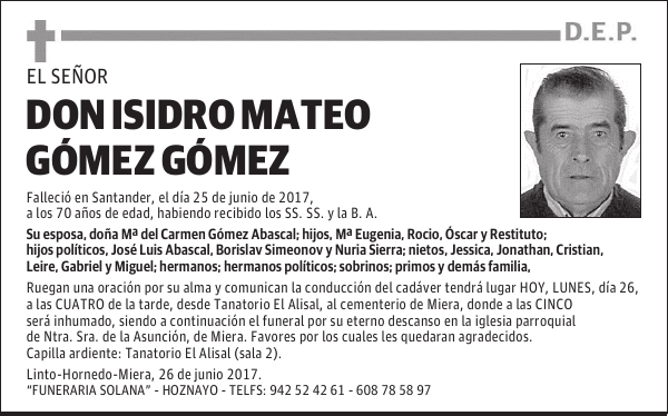 DON ISIDRO MATEO GÓMEZ GÓMEZ