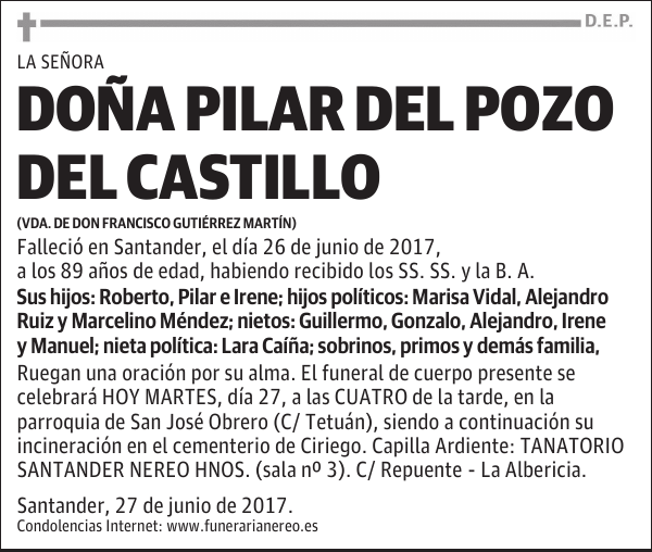 DOÑA PILAR DEL POZO DEL CASTILLO