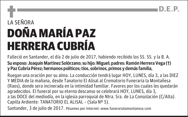 DOÑA MARÍA PAZ HERRERA CUBRÍA