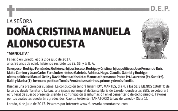 DOÑA CRISTINA MANUELA ALONSO CUESTA