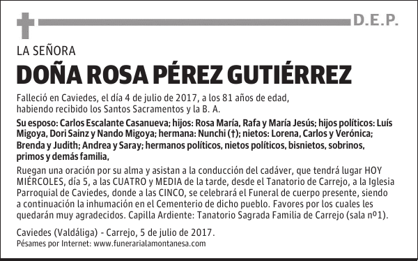 DOÑA ROSA PÉREZ GUTIÉRREZ