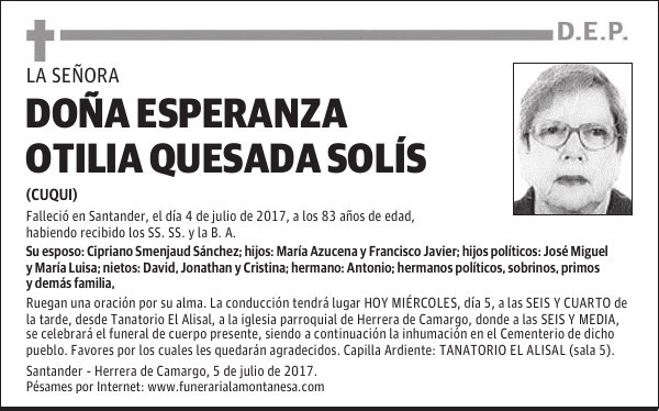 DOÑA ESPERANZA OTILIA QUESADA SOLÍS