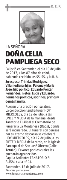 DOÑA CELIA PAMPLIEGA SECO