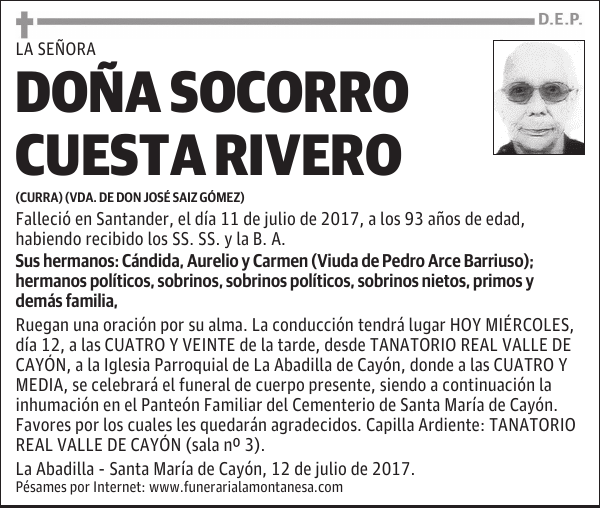DOÑA SOCORRO CUESTA RIVERO