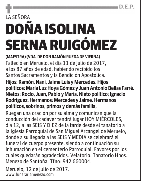 DOÑA ISOLINA SERNA RUIGÓMEZ