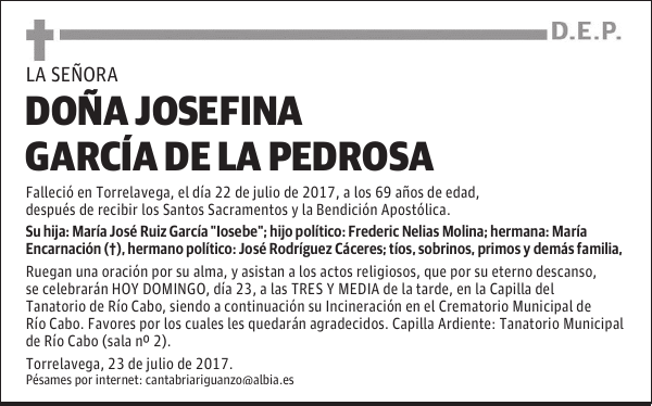 DOÑA JOSEFINA GARCÍA DE LA PEDROSA