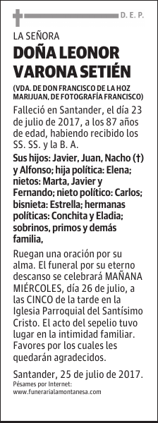 DOÑA LEONOR VARONA SETIÉN