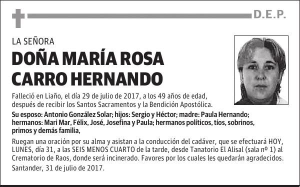 DOÑA MARÍA ROSA CARRO HERNANDO