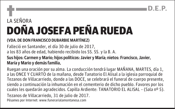 DOÑA JOSEFA PEÑA RUEDA