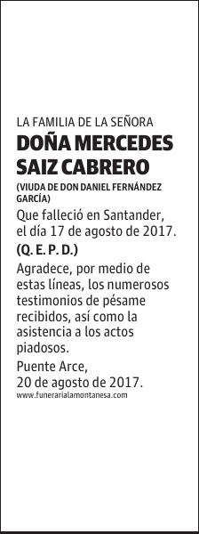 DOÑA MERCEDES SAIZ CABRERO