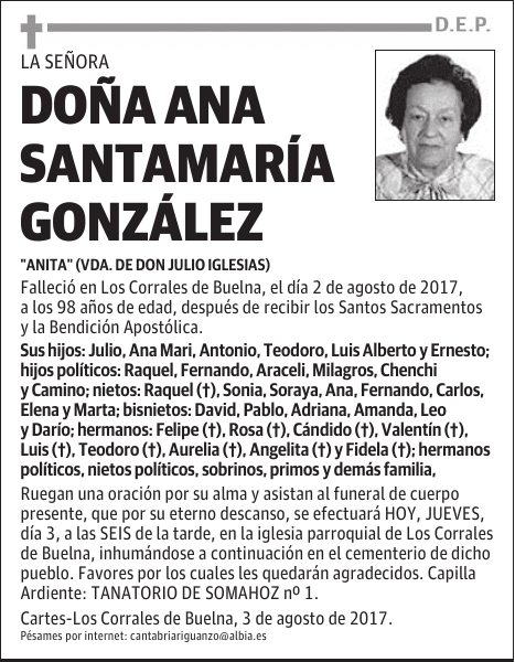 DOÑA ANA SANTAMARÍA GONZÁLEZ