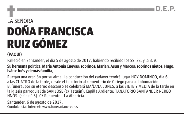 DOÑA FRANCISCA RUIZ GÓMEZ