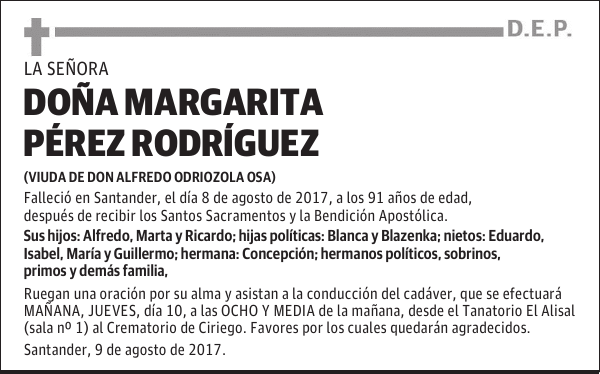 DOÑA MARGARITA PÉREZ RODRÍGUEZ
